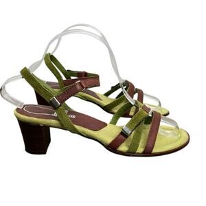 Stonefly Energel Italian Suede Heeled Sandals Brown Green Strappy Comfort 7.5